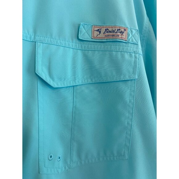 Bimini Bay Men’s Turquoise Fishing Shirt XL Short Sleeve Button-Up 100% Poly - Picture 3 of 5